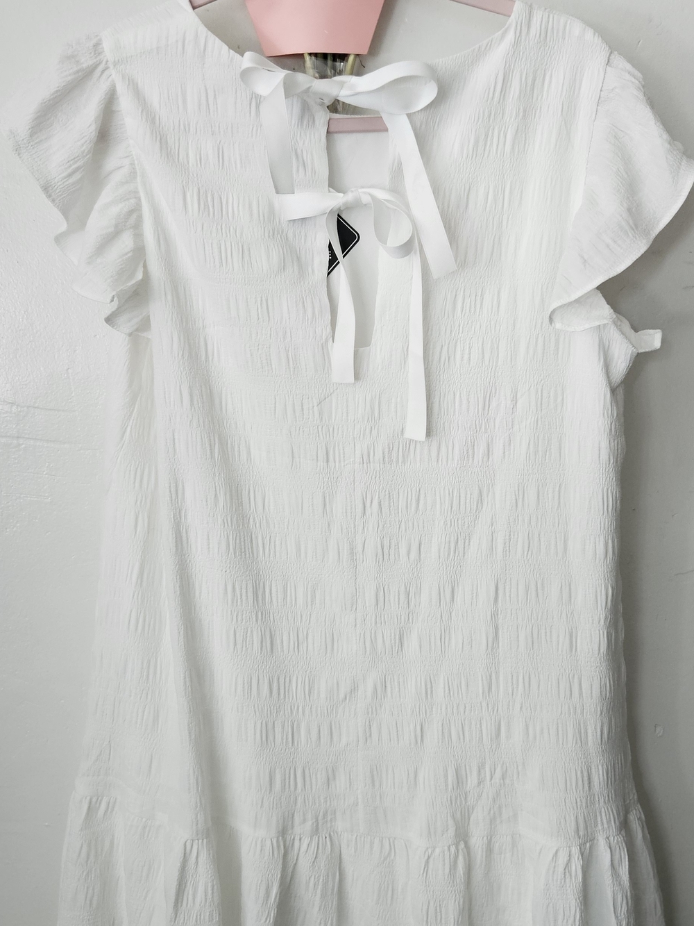 SENFURE White Ruffle Sleeve Tiered Mini Dress - Size M - Picture 3 of 5